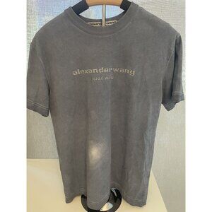 Alexander Wang Washed Gray T-Shirt With Rhinestone Logo Design